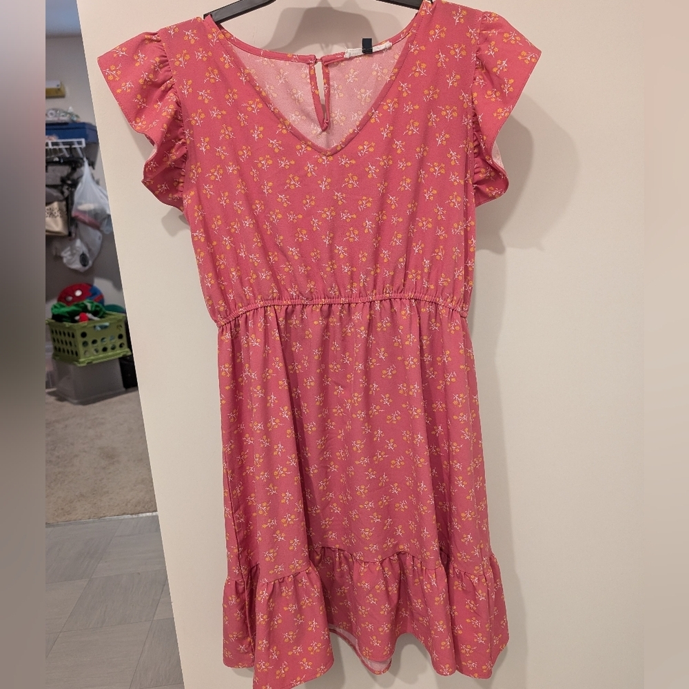 Michelle McDowell dress size medium pink and yellow floral ruffled sleeves